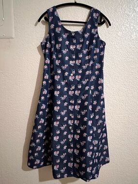 Blair Spring Navy Blue Floral Button-Front Dress